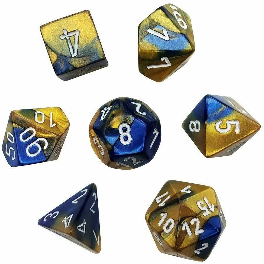 Chessex Gemini Blue-Gold/white Poly 7 Dice 3 Chessex Gemini Blue-Gold/white Poly 7 Dice