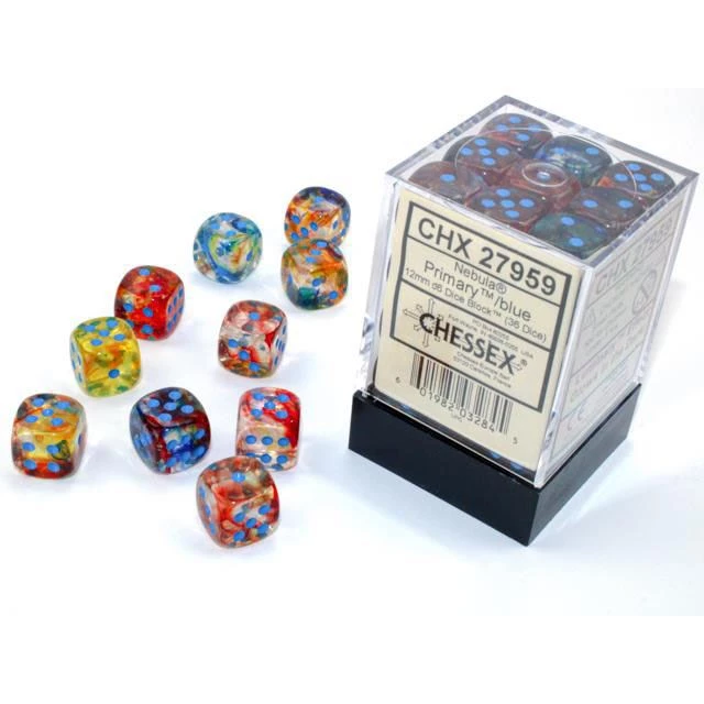 Chessex Tabletop Nebula Primary/Blue 12mm D6 Dice Block (36 Dice) 4 Chessex Tabletop Nebula Primary/Blue 12mm D6 Dice Block (36 Dice)