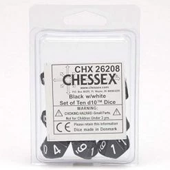Chessex Opaque Black/White Polyhedral D10 Die Set Tabletop
