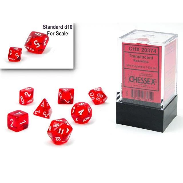 Chessex Dice Mini-Poly 7 Trans Red/White 3 Chessex Dice Mini-Poly 7 Trans Red/White
