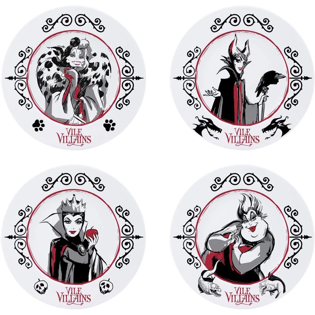 Film & TV Disney Villains Set Of 4 Plates 4 Film & TV Disney Villains Set Of 4 Plates
