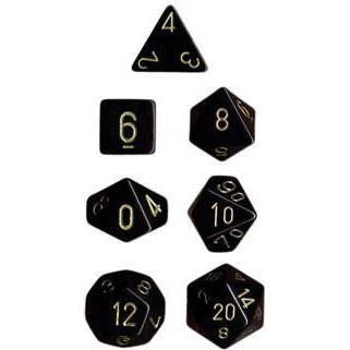 Chessex Opaque Poly 7 Set Black/Gold Tabletop 4 Chessex Opaque Poly 7 Set Black/Gold Tabletop