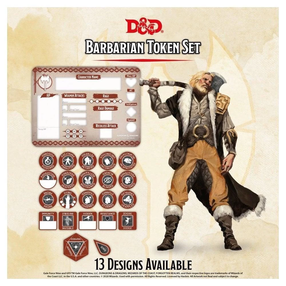 Dungeons & Dragons Tabletop D&D Barbarian Token Set 4 Dungeons & Dragons Tabletop D&D Barbarian Token Set