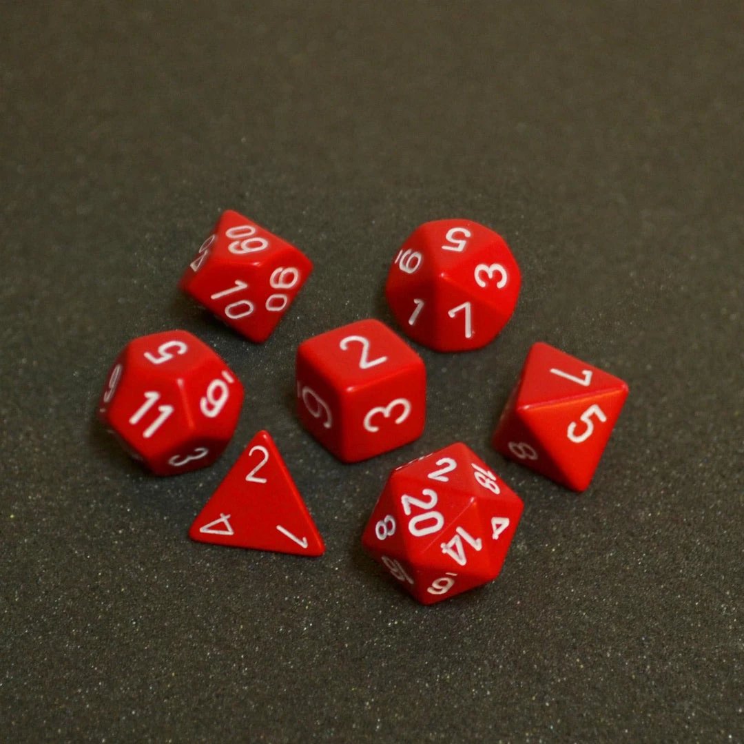 Dice Chessex Opaque Poly 7-Die Set - Red/White 3 Dice Chessex Opaque Poly 7-Die Set - Red/White