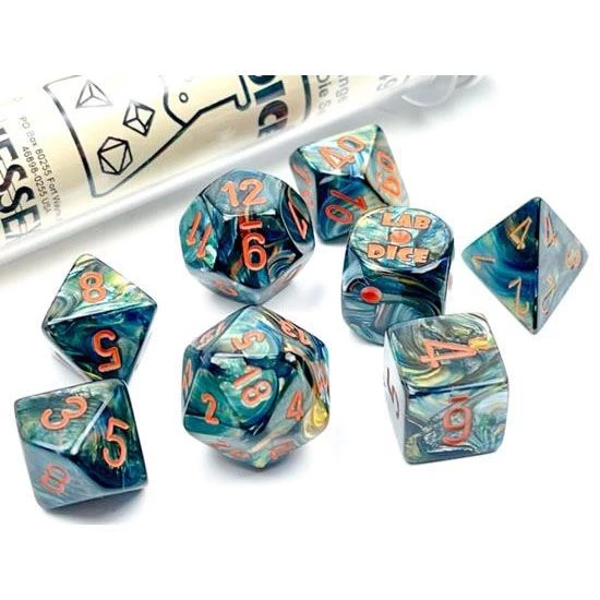 Chessex Tabletop Lab Dice Lustrous Alpestris/Orange 7-Die Set 3 Chessex Tabletop Lab Dice Lustrous Alpestris/Orange 7-Die Set