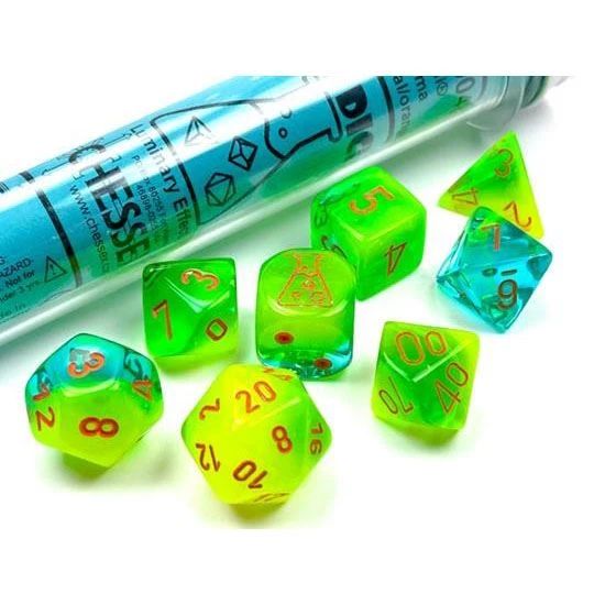 Chessex Lab Dice Gemini Plasma Green-Teal/Orange 7-Die Set 3 Chessex Lab Dice Gemini Plasma Green-Teal/Orange 7-Die Set