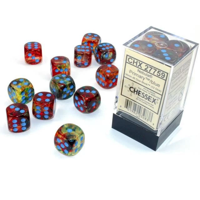 Chessex Nebula Primary/Blue 16mm D6 Dice Block (12 Dice) 5 Chessex Nebula Primary/Blue 16mm D6 Dice Block (12 Dice)