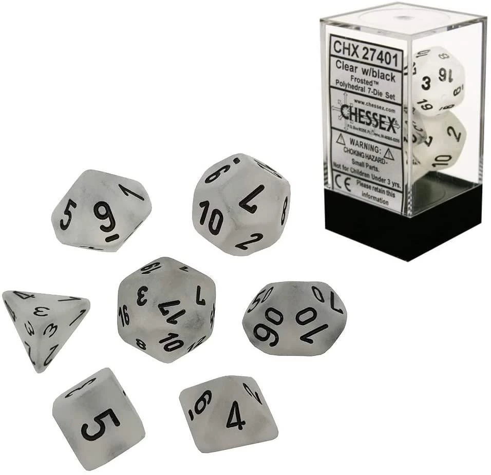 Chessex Tabletop Frosted Poly 7-Die Clear/black 4 Chessex Tabletop Frosted Poly 7-Die Clear/black