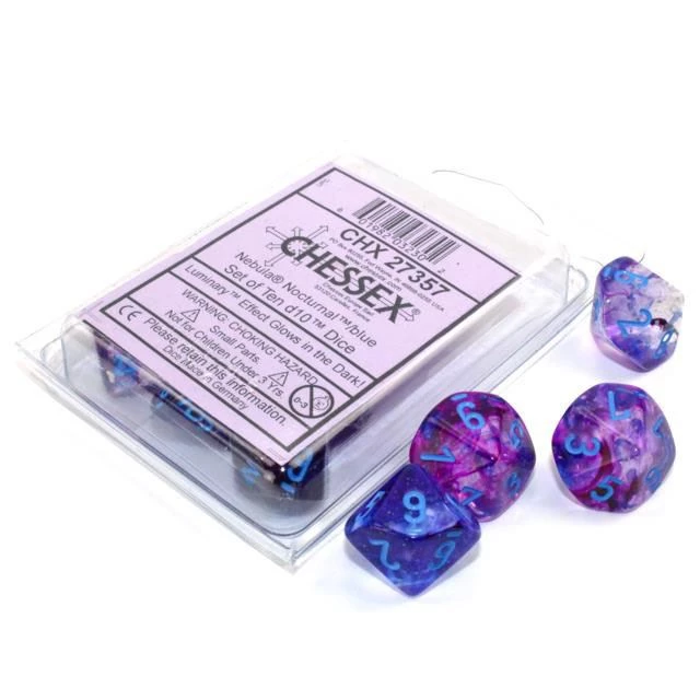 Chessex Tabletop Nebula Nocturnal/Blue Luminary Set Of Ten D10s 5 Chessex Tabletop Nebula Nocturnal/Blue Luminary Set Of Ten D10s