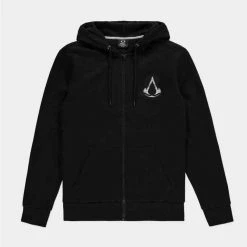 Geek-Aboo Assassin's Creed: Black Zip Crest Banner Hoodie