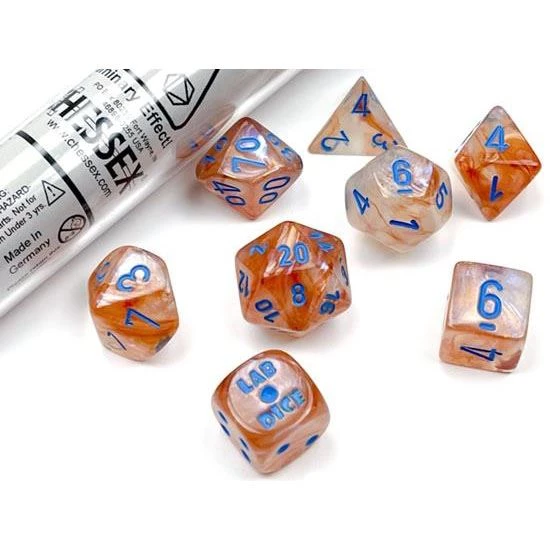 Chessex Lab Dice Borealis Rose Gold/Light Blue 7-Die Set 3 Chessex Lab Dice Borealis Rose Gold/Light Blue 7-Die Set