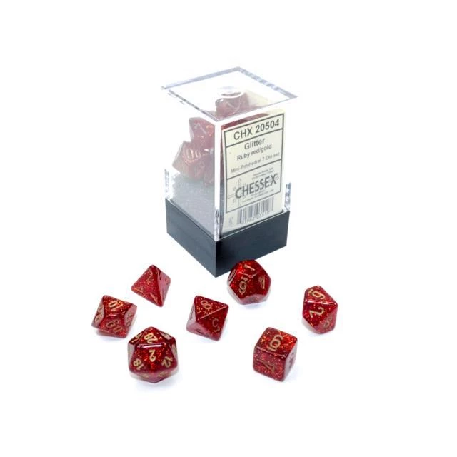 Chessex Mini-Poly 7 Glitter Ruby/Gold Tabletop 4 Chessex Mini-Poly 7 Glitter Ruby/Gold Tabletop