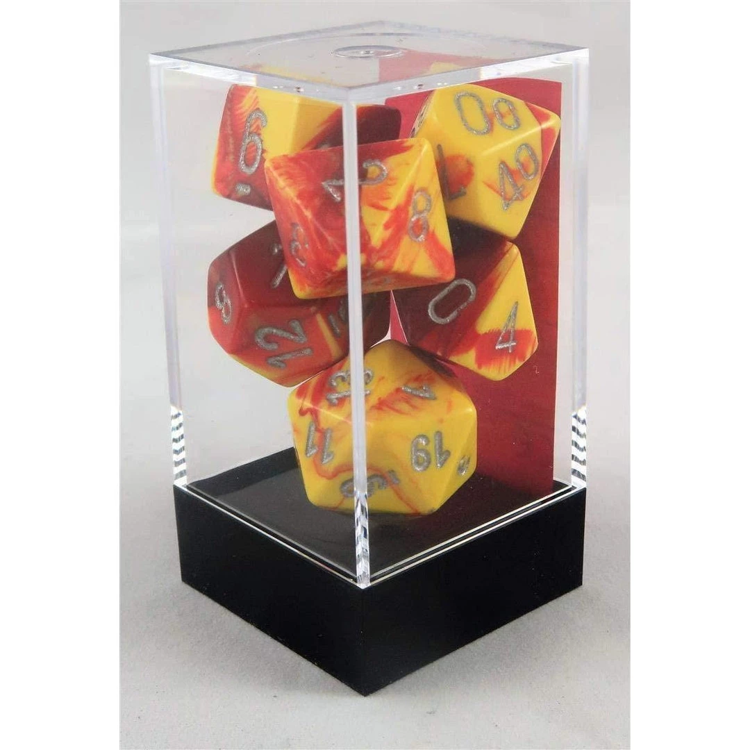 Chessex Tabletop Gemini Red-Yellow/Silver Polyhedral 7 Dice Set 7 Chessex Tabletop Gemini Red-Yellow/Silver Polyhedral 7 Dice Set