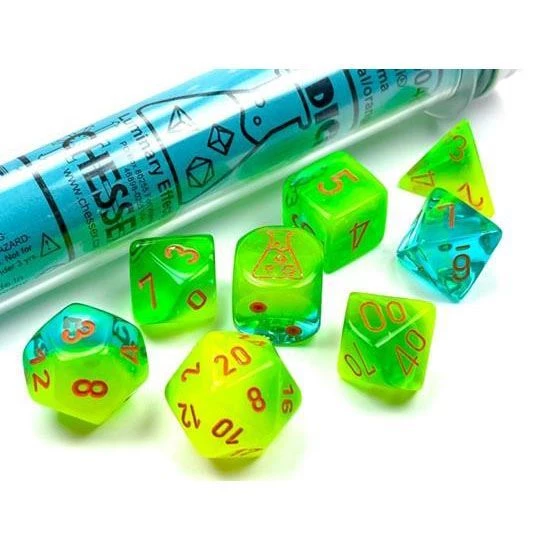 Chessex Lab Dice Gemini Plasma Green-Teal/Orange 7-Die Set 4 Chessex Lab Dice Gemini Plasma Green-Teal/Orange 7-Die Set