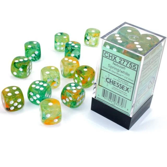 Chessex Nebula Spring/White 16mm D6 Dice Block (12 Dice) 4 Chessex Nebula Spring/White 16mm D6 Dice Block (12 Dice)