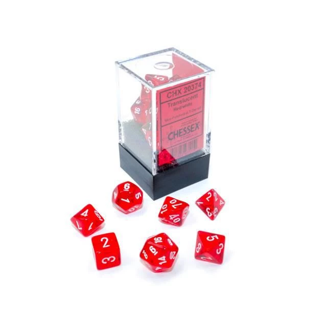Chessex Dice Mini-Poly 7 Trans Red/White 4 Chessex Dice Mini-Poly 7 Trans Red/White