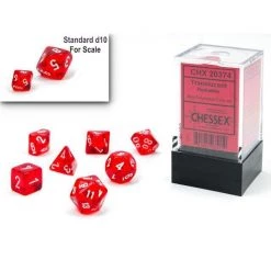 Chessex Dice Mini-Poly 7 Trans Red/White 7 Chessex Dice Mini-Poly 7 Trans Red/White