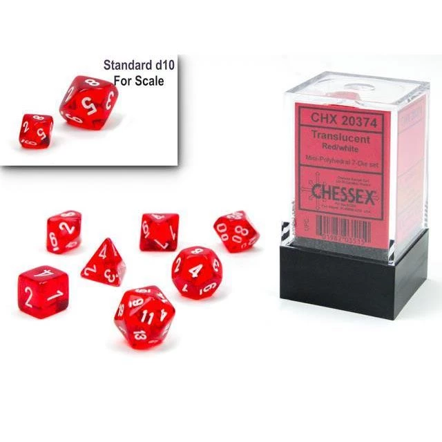 Chessex Dice Mini-Poly 7 Trans Red/White 5 Chessex Dice Mini-Poly 7 Trans Red/White