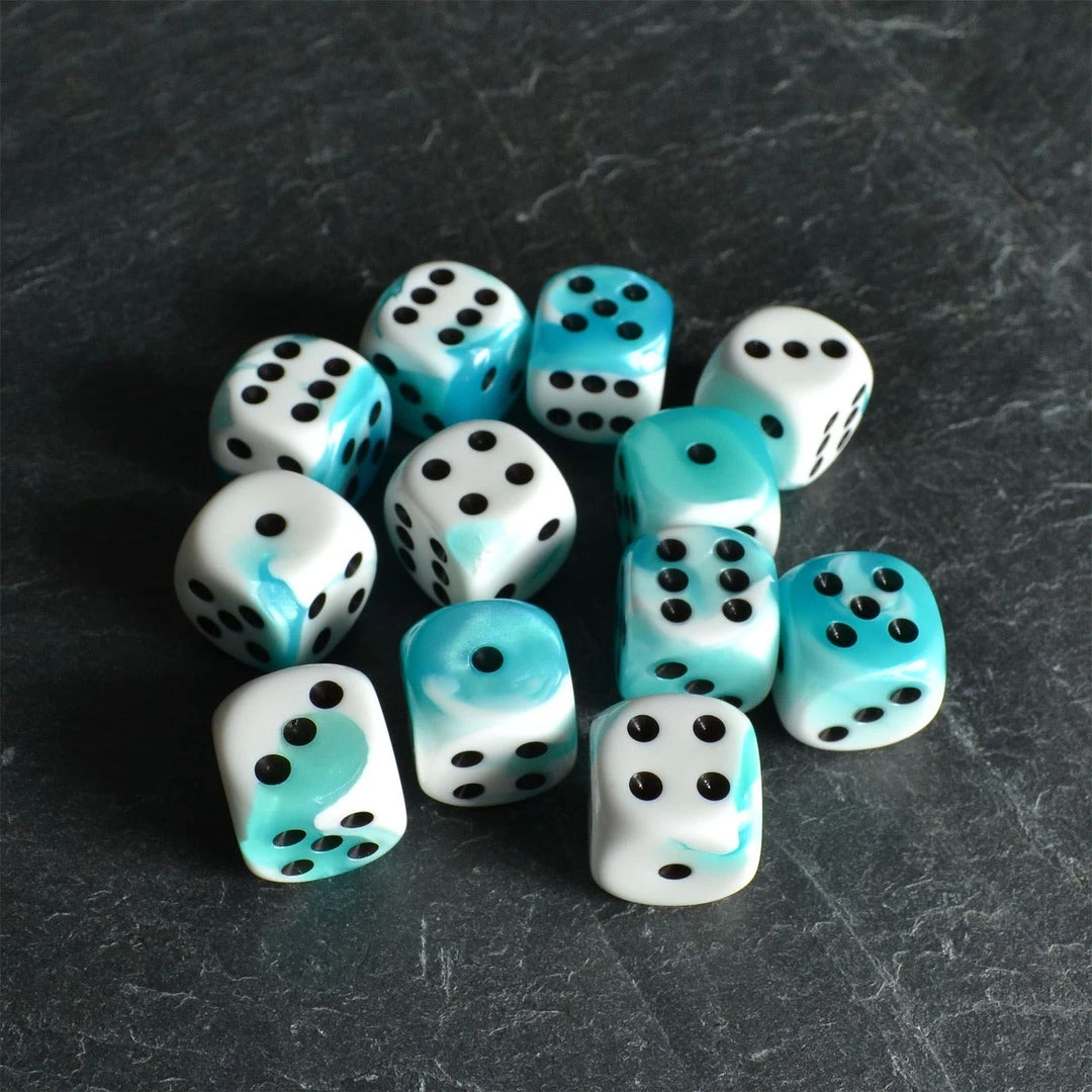 Chessex Gemini D6 White-Teal/Black Die Set Tabletop 3 Chessex Gemini D6 White-Teal/Black Die Set Tabletop