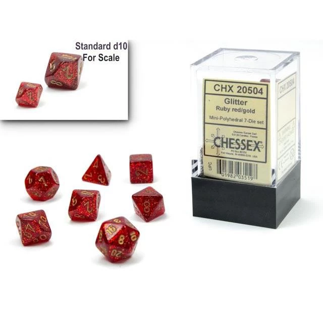 Chessex Mini-Poly 7 Glitter Ruby/Gold Tabletop 3 Chessex Mini-Poly 7 Glitter Ruby/Gold Tabletop