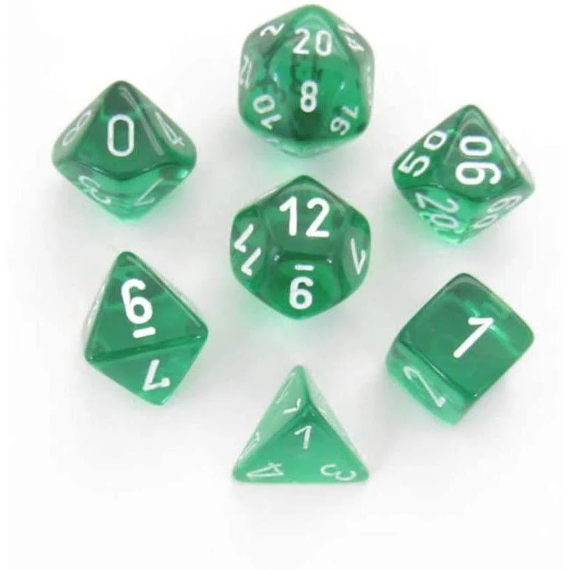 Chessex Tabletop Translucent Green/White Polyhedral 7 Die Set 3 Chessex Tabletop Translucent Green/White Polyhedral 7 Die Set