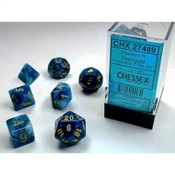 Chessex Phantom Teal/Gold Poly 7 Dice